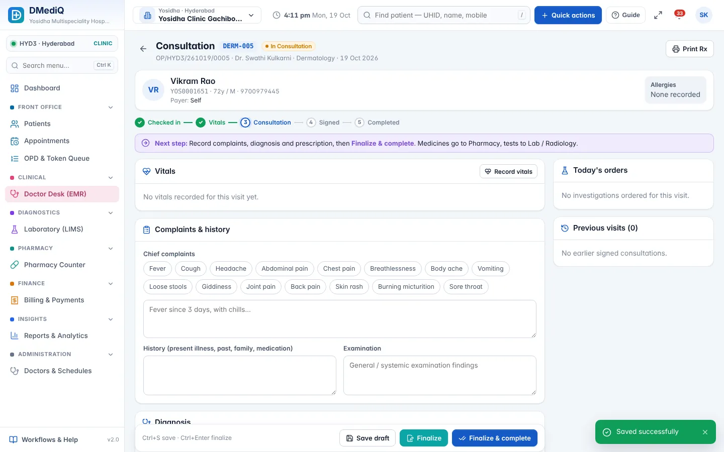 DMediQ for ENT — consultation screen
