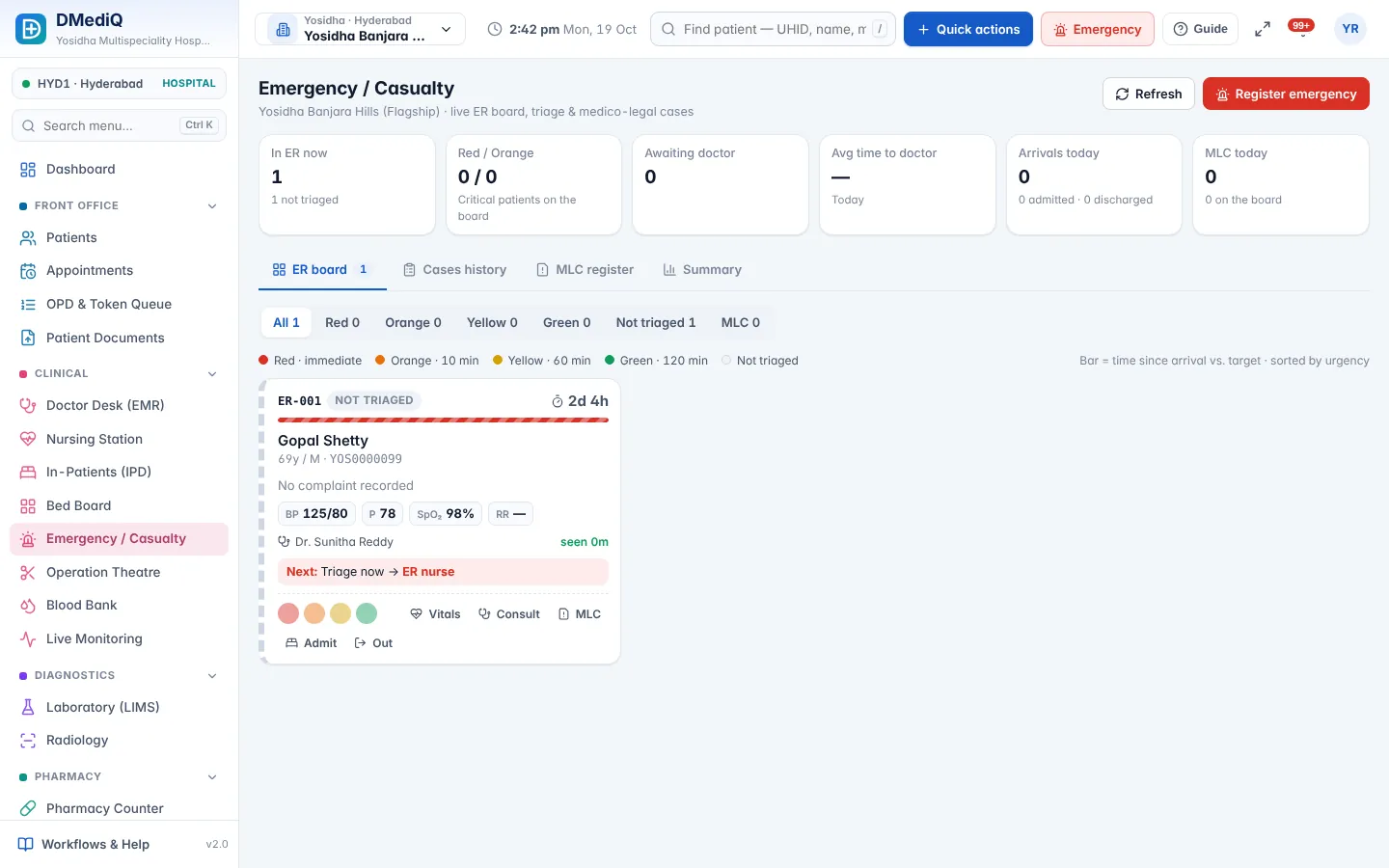 DMediQ — Emergency / casualty board with triage levels