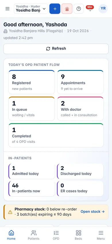 DMediQ on a mobile phone — dashboard